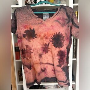 Jungmaven Women's Sunflower Print Tee - Pink and Black